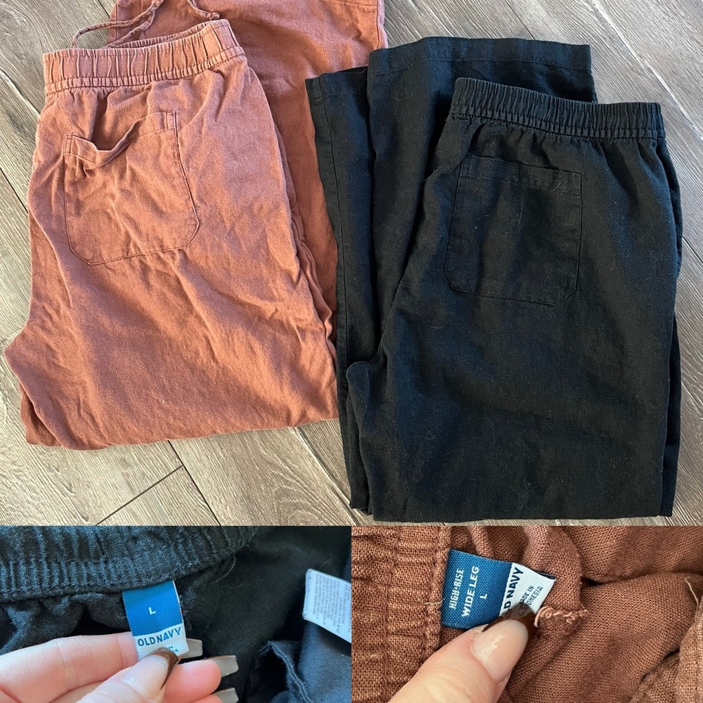 Old navy high waist wide leg linen pant bundle lot black brown